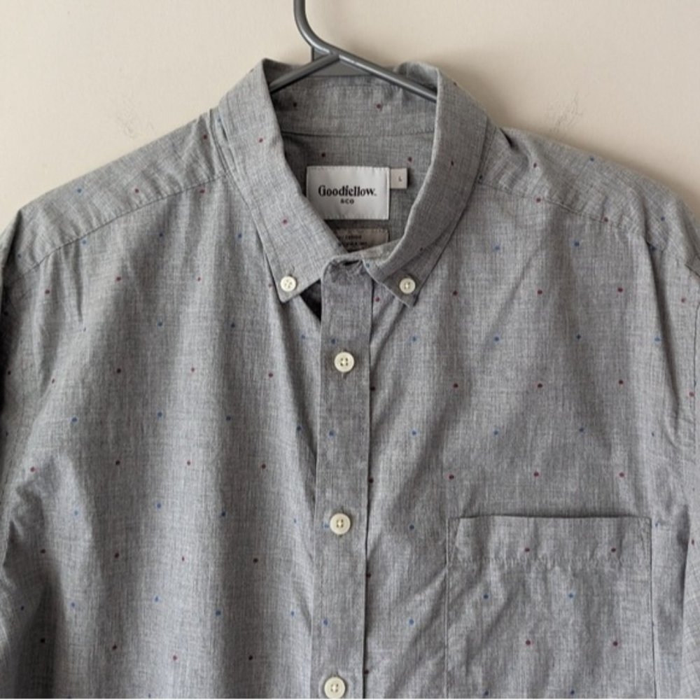 Goodfellow & Co gray 100% cotton polka dot button down shirt
